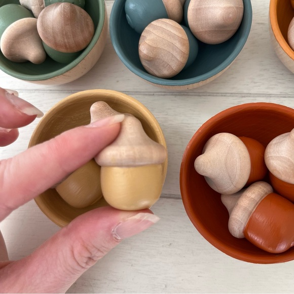 Montessori Colorful Wooden Acorn Sorting Game Babies Toddlers Kids learning toy - Picture 2 of 7